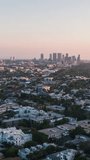 Vertical Video of Los Angeles LA, Vertical Aerial View Shot, sunset, sunrise