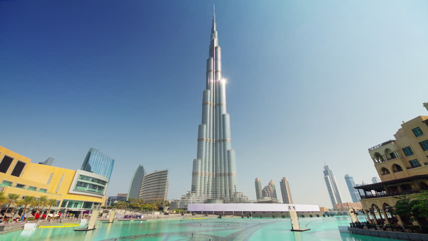dubai day world highest building fountain panorama 4k timelapse uae