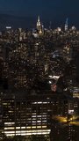 Vertical Video of New York City, Vertical Aerial View Shot, night, evening