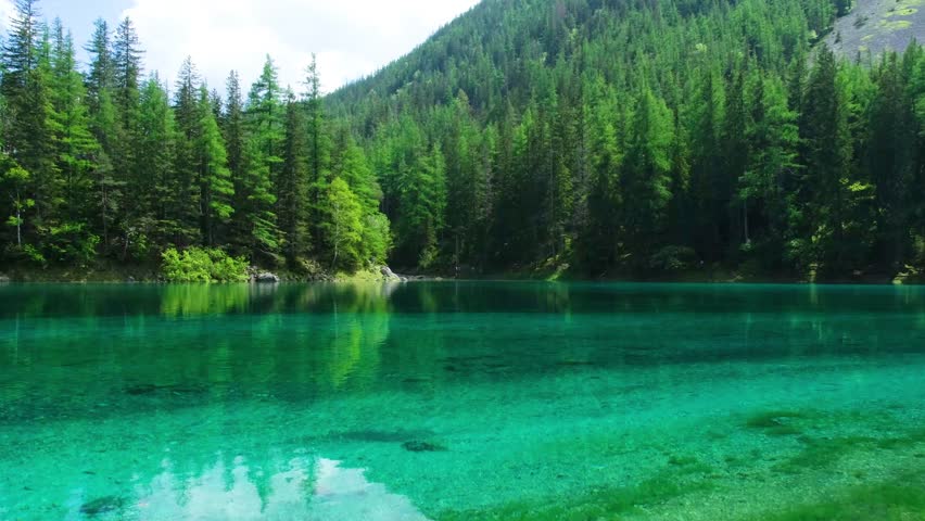 Gruner See, beautiful green alpine lake with crystal clear water in spring, Gruner See, Styria, Austria, Europe
