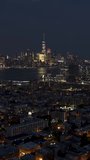 Vertical Video of New York City, Vertical Aerial View Shot, night, evening