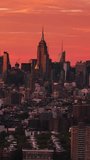 Vertical Video of New York City, Vertical Aerial View Shot, sunset, sunrise
