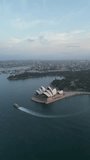 Aerial video of the Opera House in Sydney City and Sydney Harbour