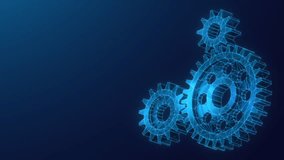 Abstract Animated Low Poly Illustration of Gears Spinning Together. Symbol of Corporate Collaboration, Partnership and Teamwork Looped Motion Graphic on Blue Background. - Powered by Shutterstock - Get 15% off with code: PIKWIZARD15