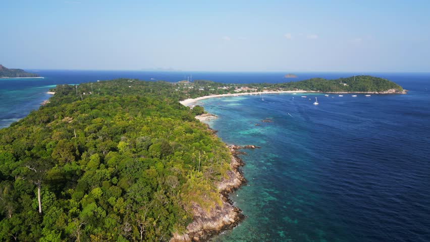 rocks lonely sandy beach koh lipe island thailand. Gorgeous aerial top view flight speed ramp Hyperlapse motionlapse timelapse
4k footage Royalty-Free Stock Footage #3451191377