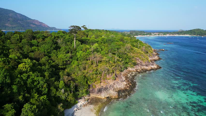 rocks lonely sandy beach koh lipe island thailand. Stunning aerial top view flight panorama overview drone
4k footage Royalty-Free Stock Footage #3451191865