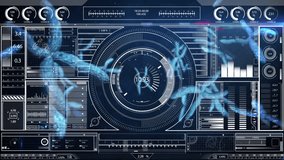 Animation of scope scanning and data processing over dna strnad. Global connections, computing and data processing concept digitally generated video. - Powered by Shutterstock - Get 15% off with code: PIKWIZARD15