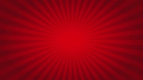 Vintage Red Sunburst Stripes Background Animation, Seamless Loop, Retro Inspired Rotating Rays Centered at the Bottom. Grunge Sun Bursts, 4k Video Motion Graphics