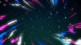 Animation of white and blue shapes over stars on black background. Abstract background and pattern concept digitally generated video.