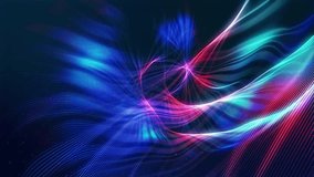 Stunning curved surfaces composed of neon glow particles that form waves of light. Captivating seamless looped animation. Design is perfect for various events, shows. Luminous Wave. 3D Illustration