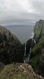 Dunnesdrangar rock formations on Vagar, Faroe Islands. Vertical video