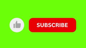 Like and subscribe button for channel animation on green screen. Alpha channel. 4K.