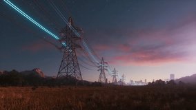 Transmission of electricity to the city. Power Transmission Lines. Energy stream. Power pole wires - Powered by Shutterstock - Get 15% off with code: PIKWIZARD15