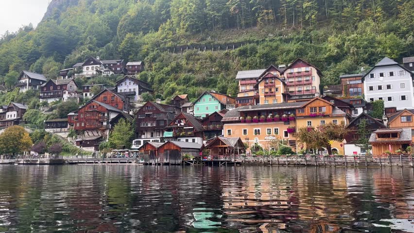 Hallstatt over lake, Austria ai generative