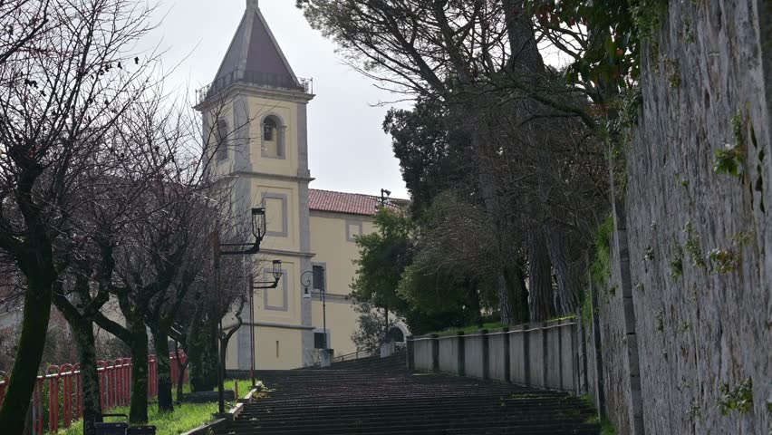Old town and narrow alley in Lenola Latina Italy with beautiful historic church