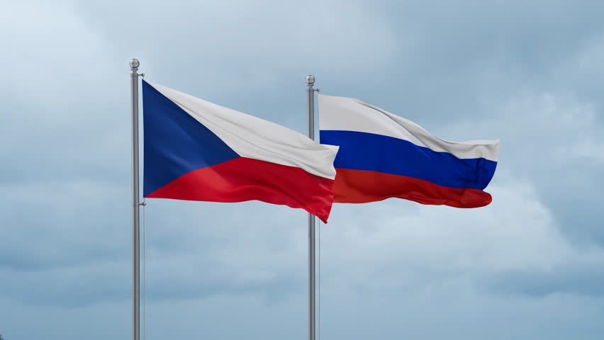 Russian Federation and Czech flag waving together on cloudy sky, endless seamless loop Royalty-Free Stock Footage #3451796855