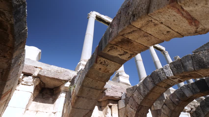 historical columns and arches in izmir agora antique city