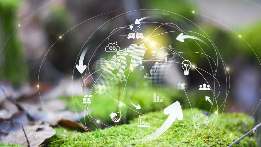 Environmental technology concept , green energy innovations, green technology, Green nature background Reduce CO2 emission concept. Digital icons. 4K corporate video Royalty-Free Stock Footage #3451859033