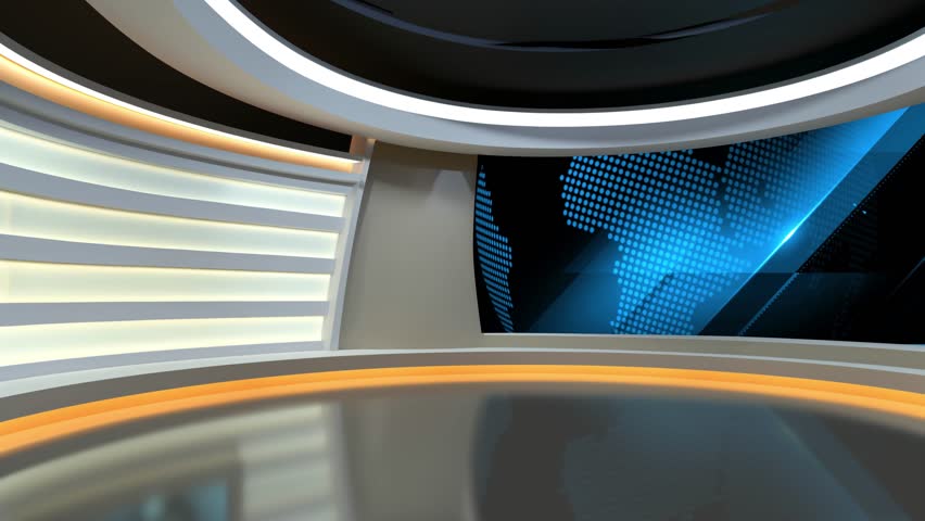 Tv studio. News room. Studio Background. Newsroom bakground. Backdrop for any green screen or chroma key video production. Loop. 3D rendering. 