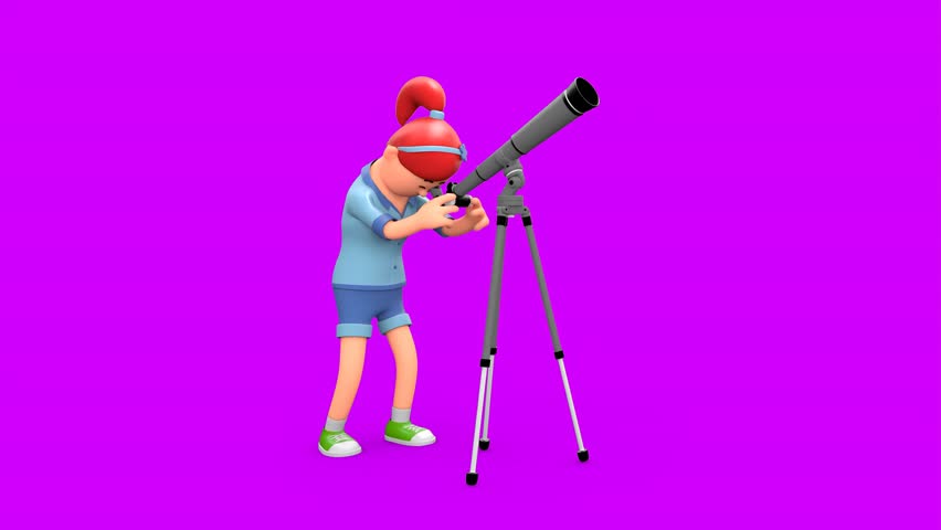 3D Domestic Woman Using a Telescope Against a Green Screen Background