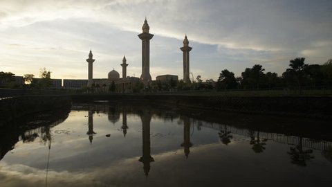 Sunrise Time lapse at the Tengku Ampuan Jemaah Mosque or Bukit Jelutong Mosque which s a Selangor's royal mosque located in Bukit Jelutong near Shah Alam, Malaysia.