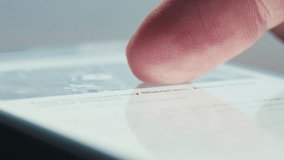 Man read daily news on the Internet, newsline . Swipe phone screen, smartphone, cell phone close up macro. High quality studio shot. White background. Male, female hand. - Powered by Shutterstock - Get 15% off with code: PIKWIZARD15