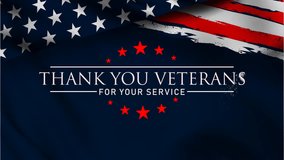Animated Thank you Veterans with dust sprinkle particle effect , Honoring all who served . Thank you Veterans for your service , USA flag waving background. - Powered by Shutterstock - Get 15% off with code: PIKWIZARD15