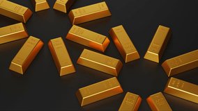 Stack of gold bar, gold ingots in a row, banking and financial concept, 3D rendering. footage Loop.