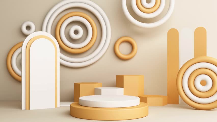 Modern Podium Setting, Abstract Pastel Background with Geometric Elements, Immerse yourself in a modern podium setting complemented by an abstract pastel background and geometric elements, crafted