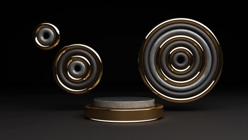 Refined Podium Setting, Luminous Stage with Copy Space for Product Promotions, Delight in a refined podium setting illuminated by stage lamps, offering generous copy space for showcasing promotion