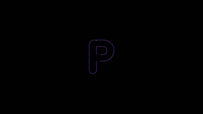 Alphabet P letter neon motion graphic with alpha channel. Purple neon light letters turn on and turn off isolated vector icon animated on transparent background. Royalty-Free Stock Footage #3452147313