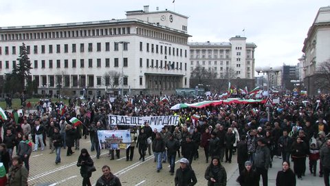 SOFIA, BULGARIA - FEBRUARY 24: Thousands of Bulgarians take part in the national protest against the high energy prices on Feb. 24, 2013 in Sofia. Bulgaria's prime minister resigned few days earlier.