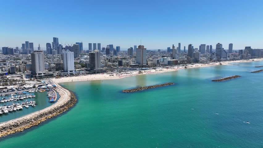 Tel Aviv , Israel.
the  beach promenade and hotels aerial view. Royalty-Free Stock Footage #3452194405