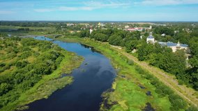 Aerial 4K video from drone to of Krustpils city stage . Jekabpils, Krustpils, Latvija (Series)