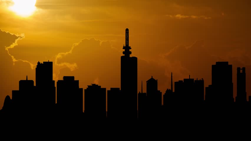 Nigeria: Lagos Skyline at Sunset , Time Lapse with Red Sun and Fiery Sky