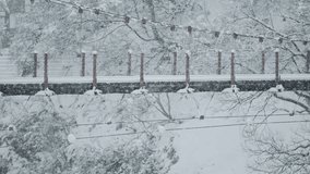 Slow video: Suspension bridge covered with snow