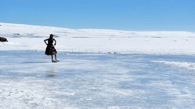 Ice Skating Performance on Frozen Çıldır Lake Drone Video, Cildir Lake Ardahan, Kars Turkiye (Turkey)