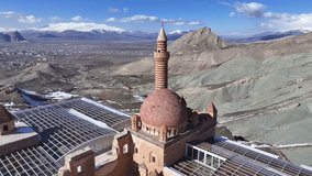 Ishakpasa Palace (Ishakpasa Sarayı) and Agri Mountain (Agri Dagi) Drone Video, Dogubeyazit Agri, Turkiye (Turkey)