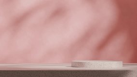 pink rough wall in 3d video render of blank mockup red terrazzo pattern podium seamless shadow animation looping
