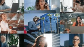 Zoom out CEO executive businessman using smartphone at modern office building. Mature concentrated businessman in blazer looking at mobile phone. Collage of diverse people working together remotely 4K - Powered by Shutterstock - Get 15% off with code: PIKWIZARD15