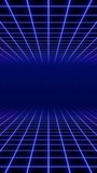 Vertical video retro blue neon grid tunnel loop animation background