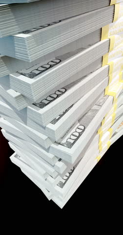 Vertical Crane Spinning Journey Up A Stack of One Million Dollars In One Hundred Dollar Bills.