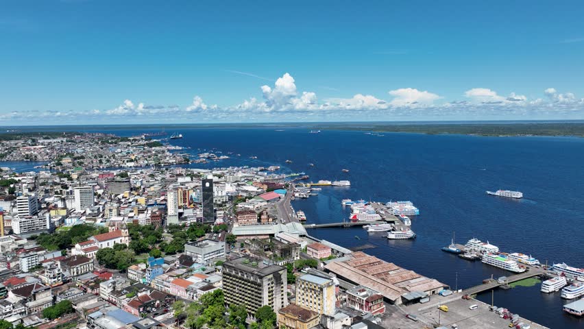 Port Of Manaus At Manaus Amazonas Brazil. Sailing Boat Transportation. Holiday Skyline Leisure Amazing. Holiday Sea Leisure Watercolor Shore. Holiday Amazing Sunlight Nature Background.