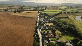 Aerial video of wheat fields near Hereford United Kingdom