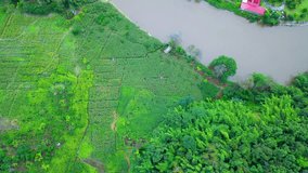 4K video resolution,Drone aerial view thailand countryside top tradition home and village at Northern thailand beautiful nature landscape background.