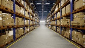 Industrial warehouse filled with storage boxes labeled for shipment, distribution center storing cargo for import export industry. Merchandise with air waybill tracking numbers. 3d. 3D Illustration - Powered by Shutterstock - Get 15% off with code: PIKWIZARD15