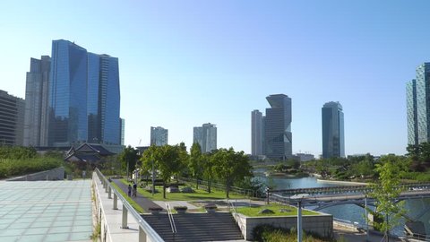 Songdo, Korea - September 13, 2017: Songdo International Business District (Songdo IBD) is a new smart city built in Incheon, South Korea. It is a part of the Incheon Free Economic Zone.