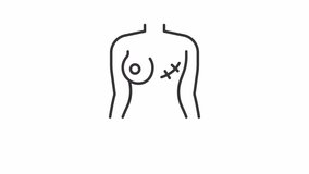 Breast cancer ribbon line animation. Awareness campaign animated icon. Surgery scar, healthcare. Black illustration on white background. HD video with alpha channel. Motion graphic
