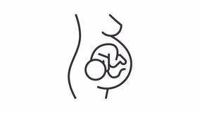 Animated pregnancy icon. Fecundacion line animation. Womb baby. Reproductive health. Maternity fetus, impregnation. Black illustration on white background. HD video with alpha channel. Motion graphic