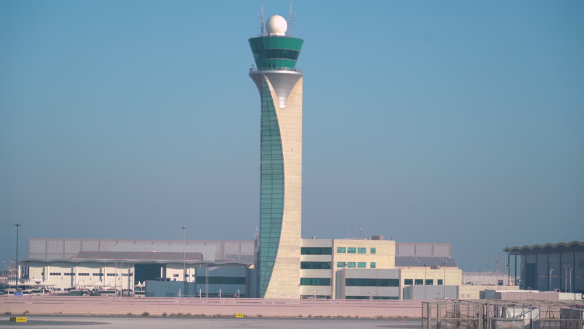 Air traffic control tower in airport Doha. 